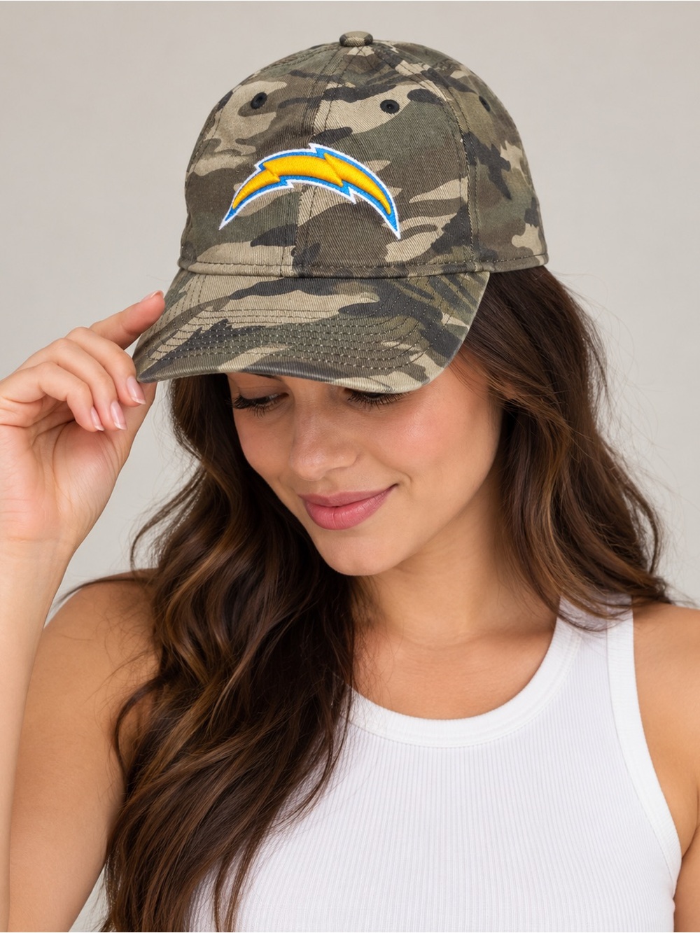 New Era womans Camo Baseball Cap with Yellow & Blue Bolt